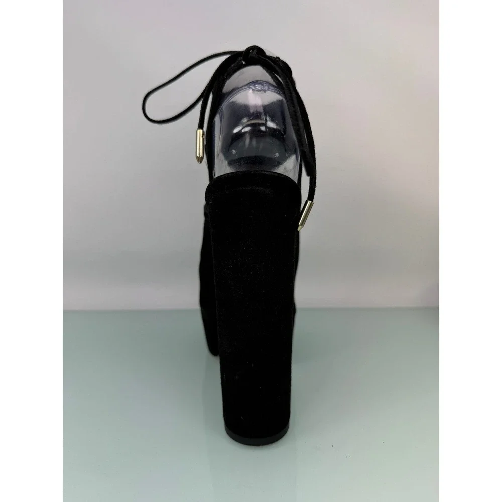 Aquazzura‎ Ultra High Platform Block Heels Sz 37 Black Suede Lace Up Italy Glam
